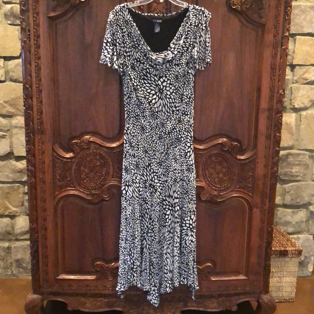 Eva Blue Dress- Black and White with a Floral Pattern in Sequins